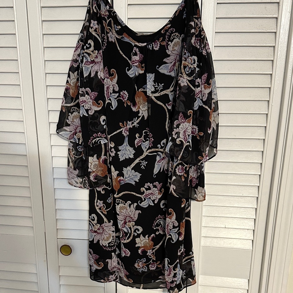 White House Black Market Strapless Floral Dress - Black and Pink